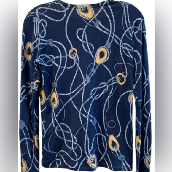 J. McLaughlin cotton blend Nautical Rope Print Long Sleeve knit top - Picture 2 of 4